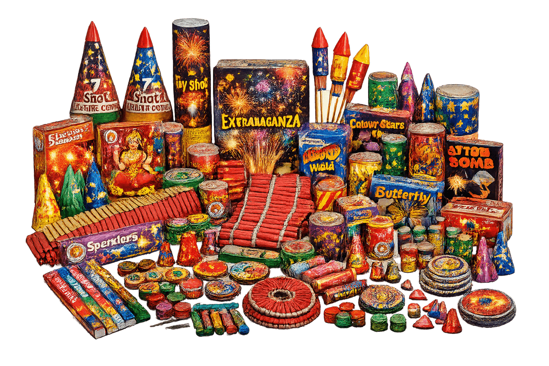Happy Diwali fireworks and gift boxes